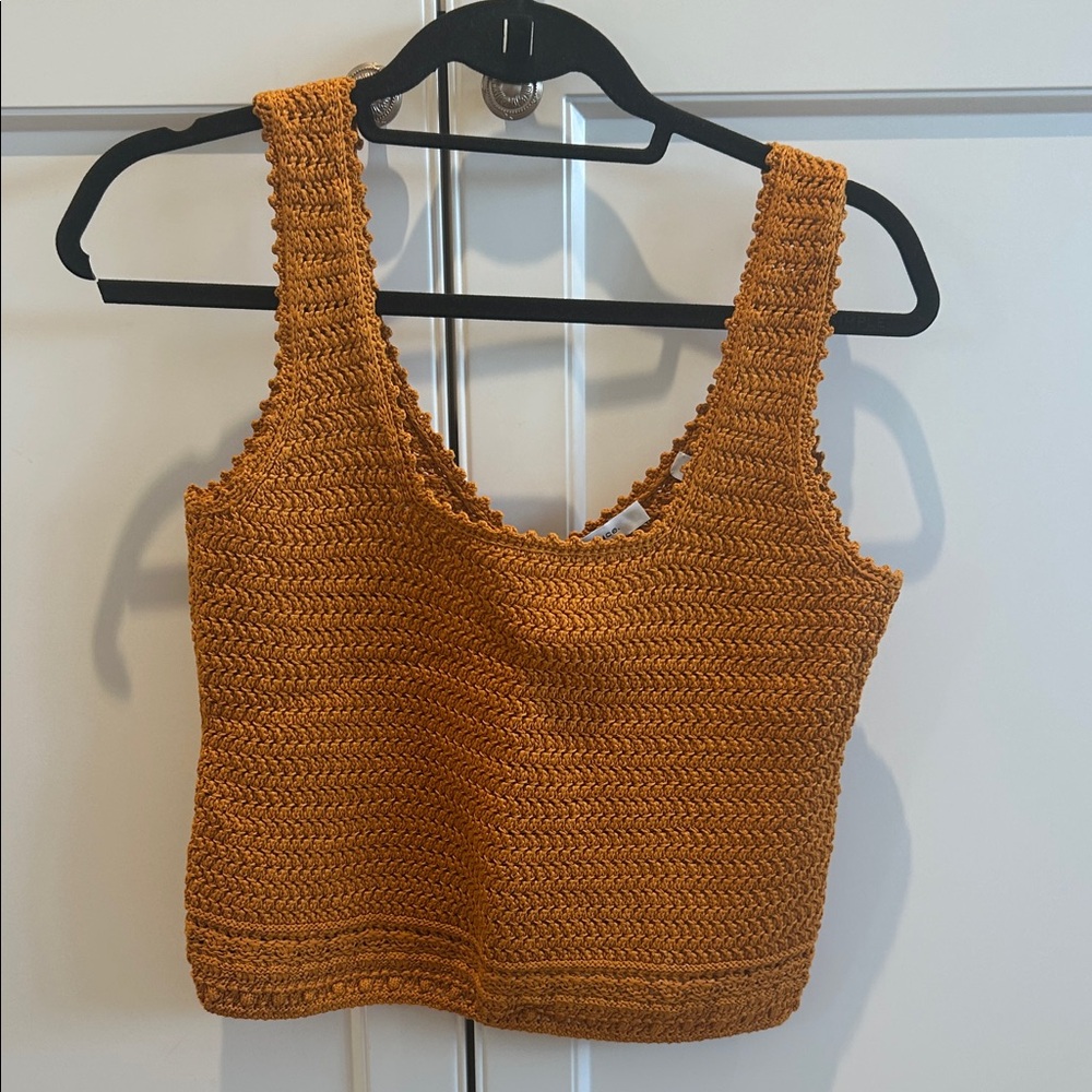 Vince Mustard Crochet Knit Crop Top